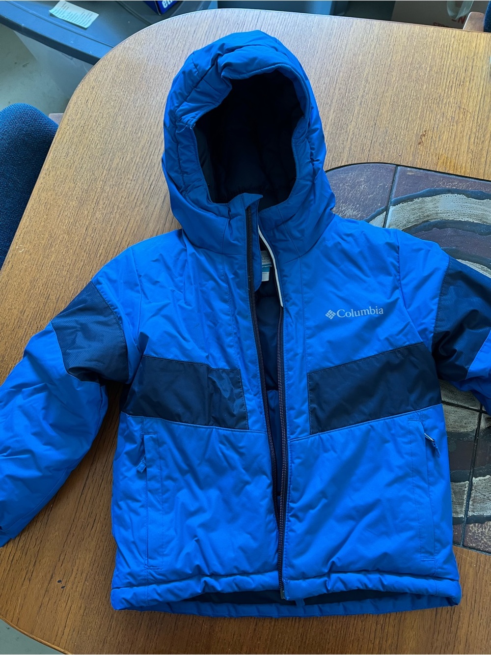 Columbia Kids Bright Blue and Navy Hooded Winter Jacket Fleece Lining